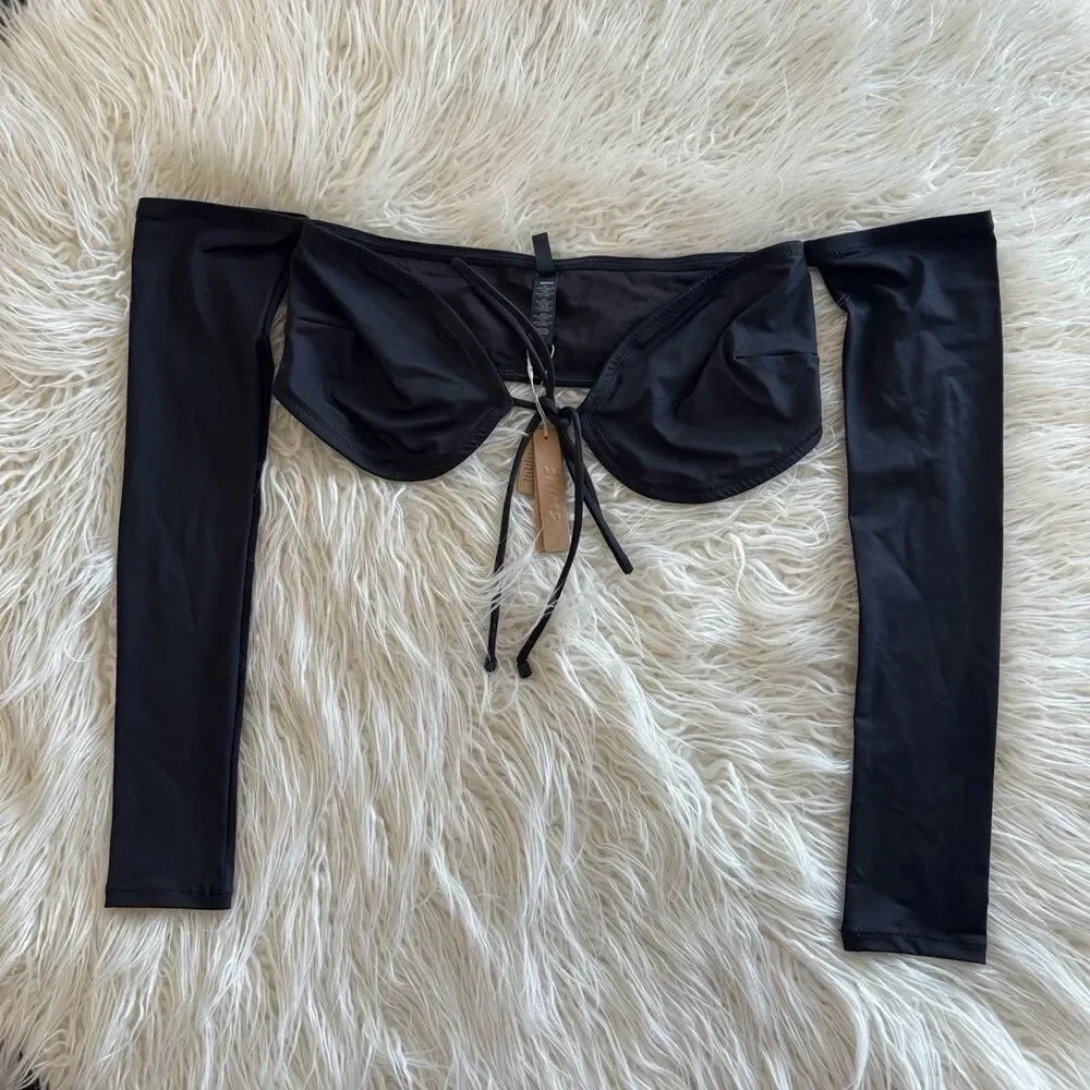 SKIMS Swim Long Sleeve Bikini Top Onyx Size Large